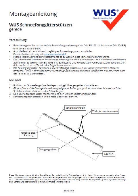 WUS installation instructions Snow guard - straight (GER)