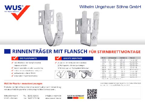 WUS Rinnenträger mit Flansch für Stirnbrettmontage